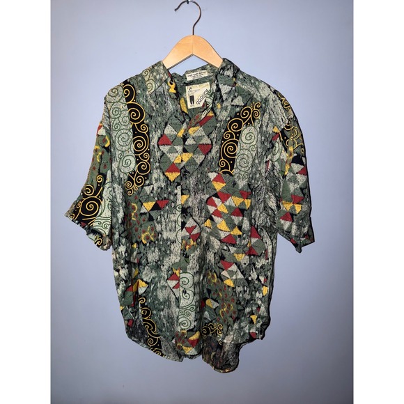 Goouch Other - Vintage Goouch Rayon Abstract Geometric Scroll Print Button Down Shirt Small